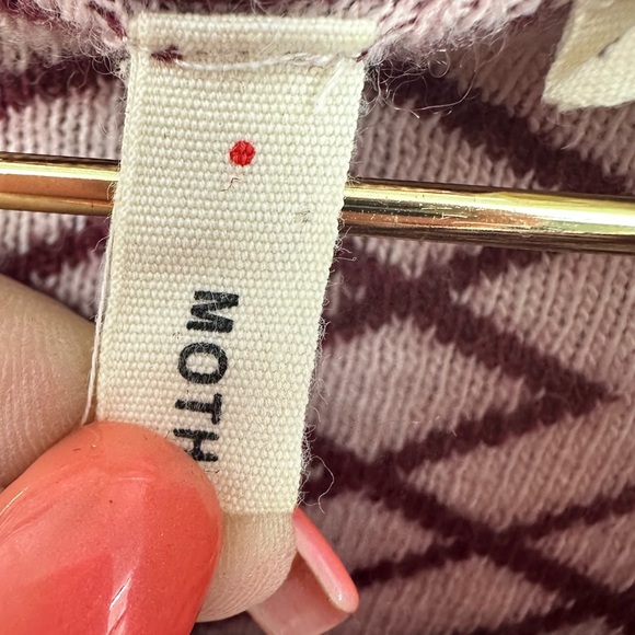 Moth Anthropologie Cowl Neck Long Sweater Tunic Wine Red White Print Large - Picture 4 of 8